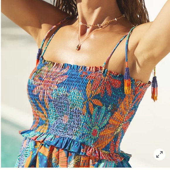 NWT Farm Rio Smocked Cover-Up Midi Dress - Picture 3 of 7